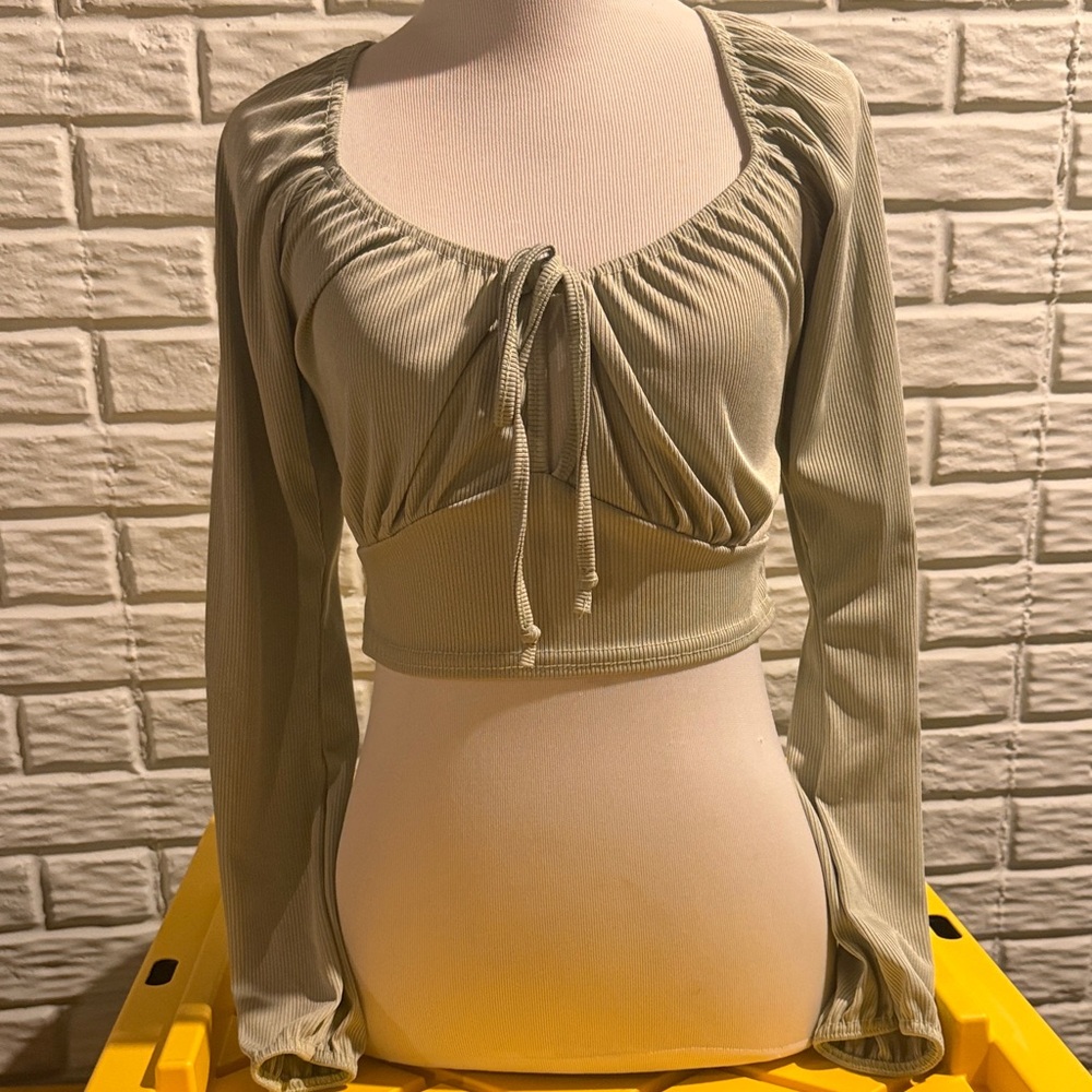 Nasty Gal Sage Long Sleeve Crop Top Size 6